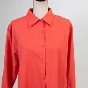 Linen blend coral watermelon oversized button down L spring classic minimalist